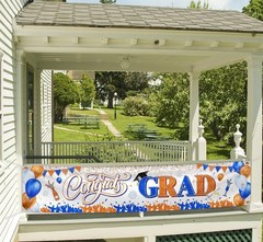 Congrats Grad Banner Decoration-Class 118 inches x 24 inches, Orange and Blue