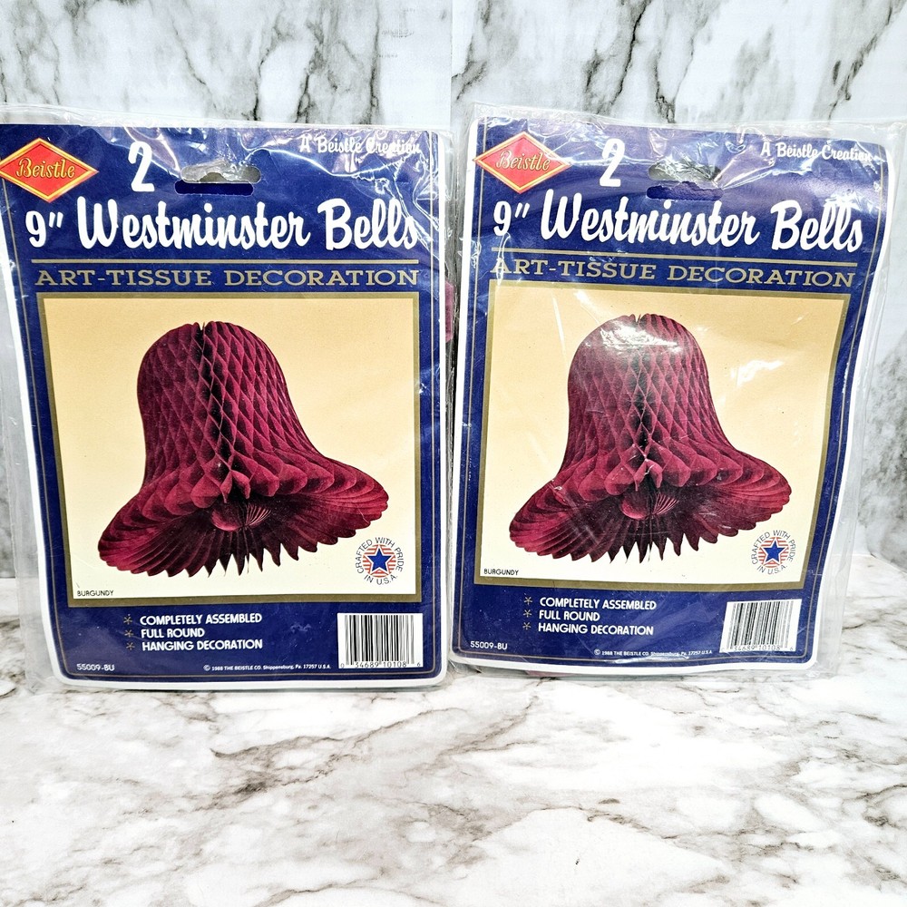 9″ Westminster Bells Art Tissue Decoration Burgundy Vintage USA Made 4 Total
