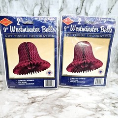 9″ Westminster Bells Art Tissue Decoration Burgundy Vintage USA Made 4 Total