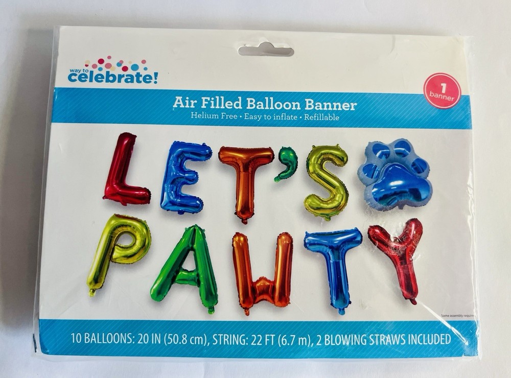 Way To Celebrate Party “LET’S PAWTY” Alphabet Foul Balloon Banner Multi-color