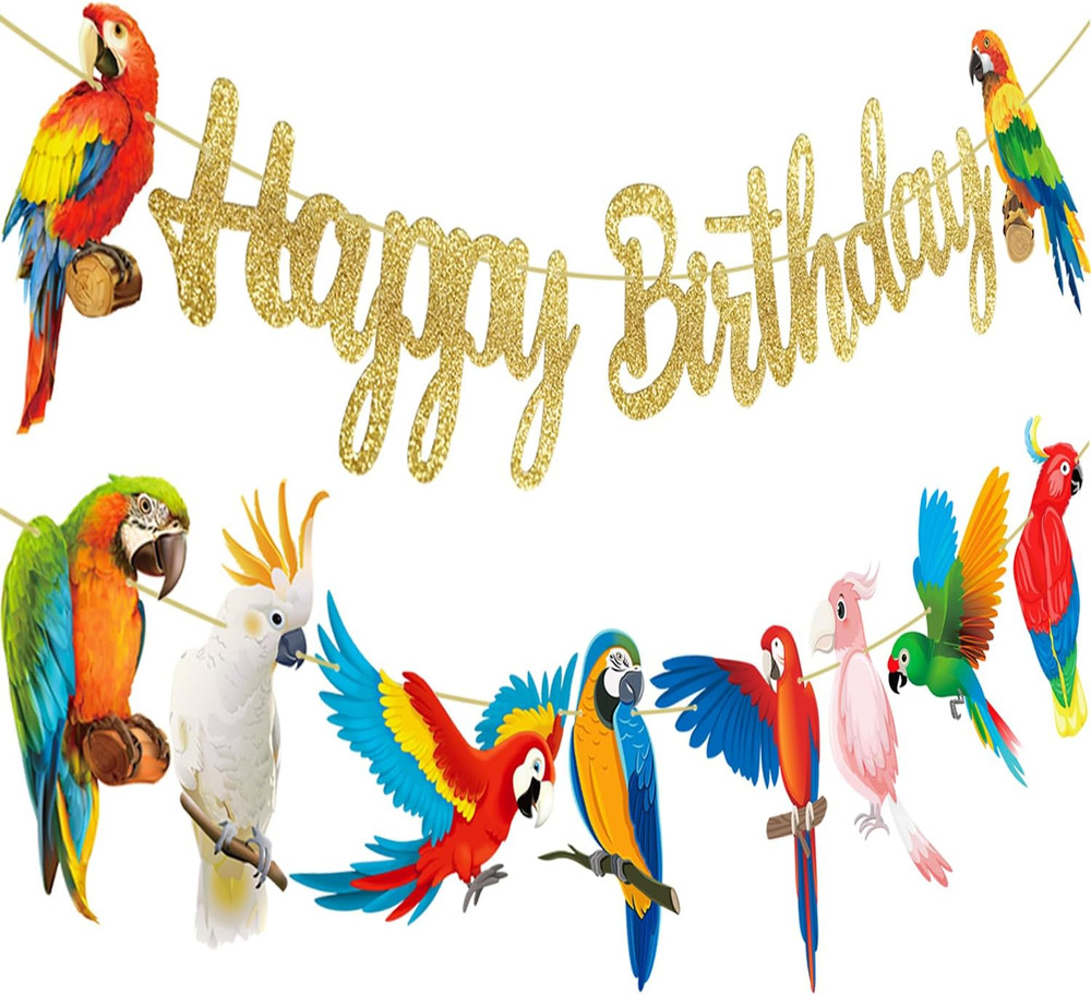 Tropical Parrot Birthday Banners Parrot Happy Birthday Paty Decoration Brids Cut