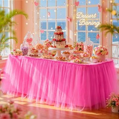 Partisky 9Ft Length Hot Pink Tulle Table Skirt For Rectangle Round Tables