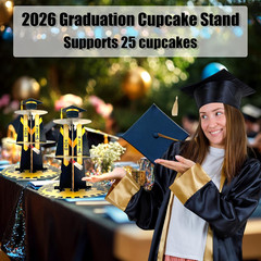 Graduation Cupcake Stand for 25, Class of 2026, 3-Tier Black and Gold Display