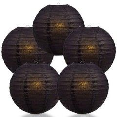 BULK PACK (5) 20″ Black Round Paper Lantern, Even Ribbing, Chinese Hanging Weddi