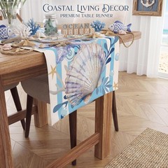 Beach Table Runner Seashell Starfish Coastal Dining Party Decor Polyester Summer