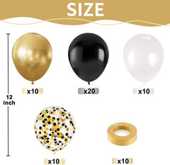 Black Gold White Balloons, 50Pcs 12Inch Matte White Black Metallic Gold Confetti