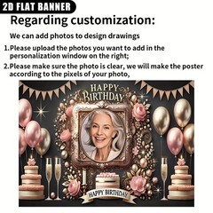 1pc 2D Flat Flower Theme Personalized Birthday Custom Poster Banner Indoor♪