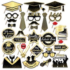 30 PCS Graduation Party Photo Booth Props Supplies Grad 2025 Decor Yellow
