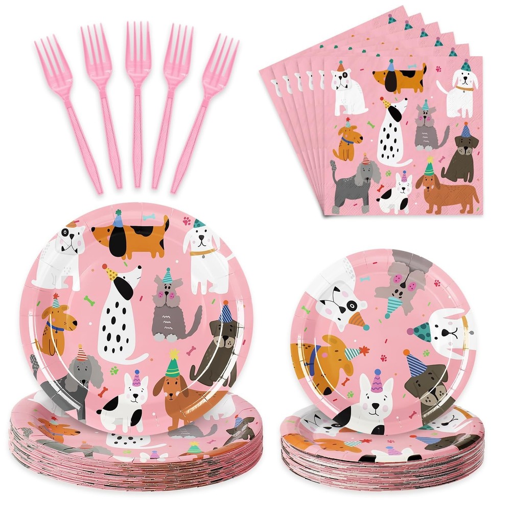 JarThenaAMCS 96Pcs Dog Birthday Party Supplies Disposable Dog Themed Tablewar…