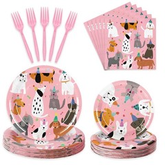 JarThenaAMCS 96Pcs Dog Birthday Party Supplies Disposable Dog Themed Tablewar…