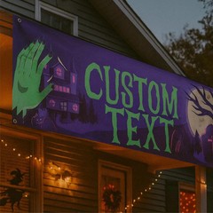 Custom Halloween Haunted House Banner Personalized Vinyl Party Backdrop for Yard