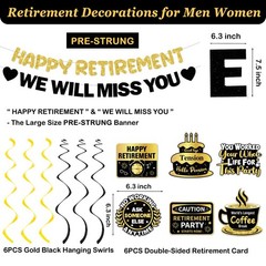 Retirement Party Decorations Men Women, Black Gold Happy Retirement Decorations,