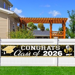 Black Gold Class of 2026 Graduation Party Decorations, 9 4/5ft Congrats Grad Yar