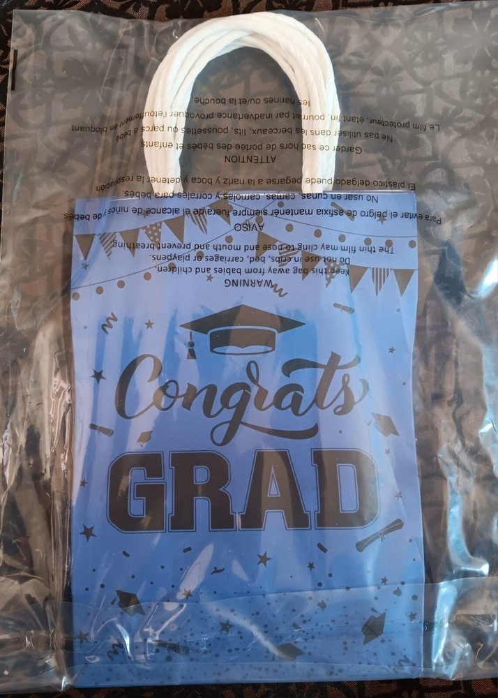 Gift Bags 6 Count New Blue Paper With Black Print Only Available Congrats Grad