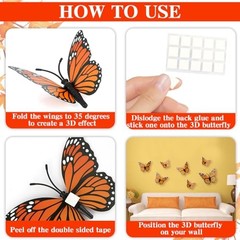Monarch Butterfly Decorations, 24 PCS Monarch Butterfly Wall Decor 3D Style a
