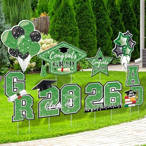 Graduation Yard Sign 2026, 8pcs Large Plastic Graduation Yard Green,Black,White