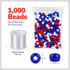 ArtCreativity 1000+ PCS Patriotic Beads Kit for Kids – Red White and Blue Plasti