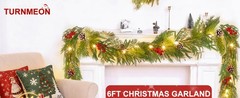 Prelit & Timer – 6FT Christmas Garland with Lights, Real Touch Norfolk Pine