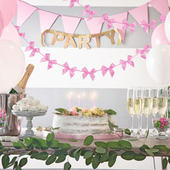 2 Pack Pink Bow Garland Banner Pre-Strung, Coquette Birthday Decorations Satin R