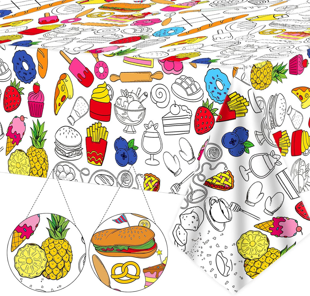 Giant Paper Coloring Tablecloth for Kids Huge Food Fun Design World Posters Acti