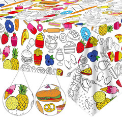 Giant Paper Coloring Tablecloth for Kids Huge Food Fun Design World Posters Acti