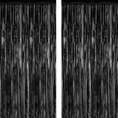 2 Pack Backdrop Black Foil Fringe Curtains Party Photo Props Metallic