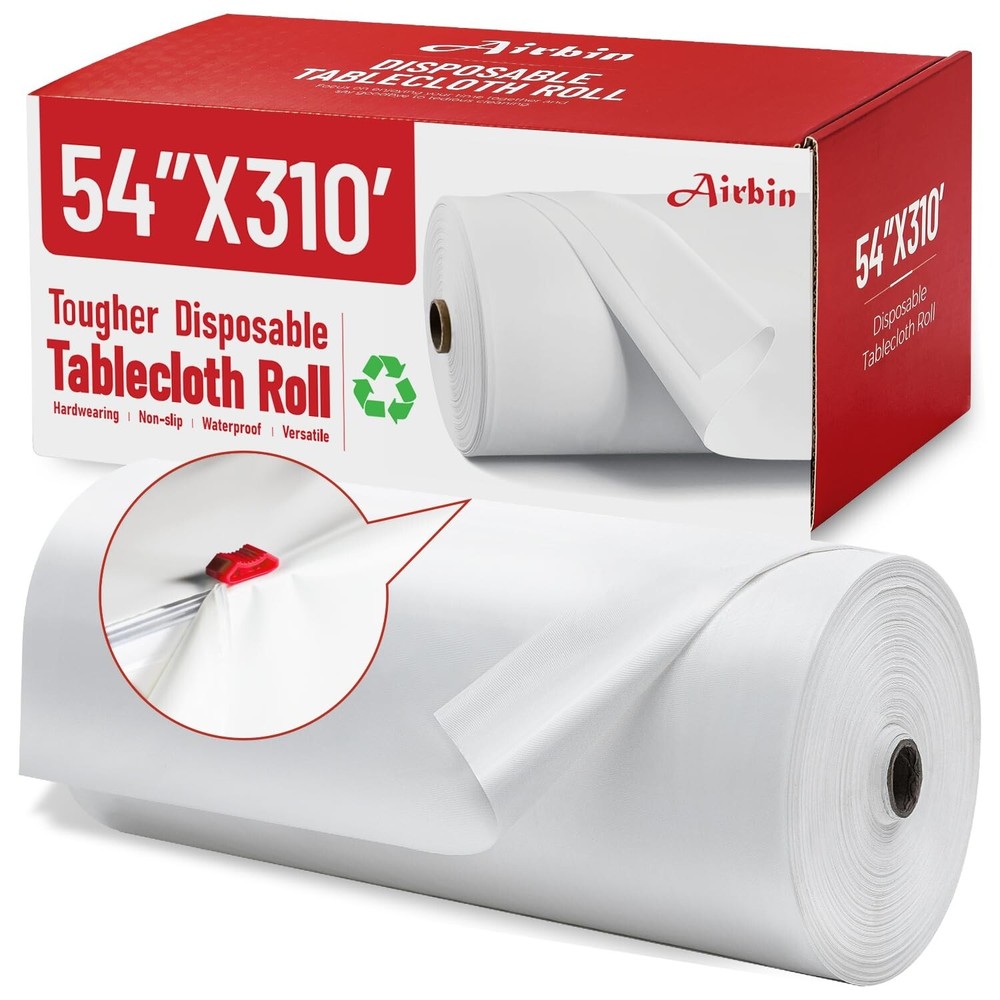 Plastic Table Cloth, 310 Ft X 54 in Disposable Tablecloth White Plastic Table…