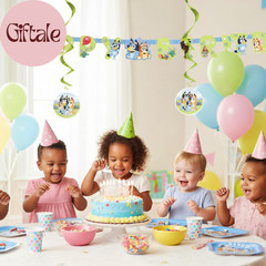 Bluey Birthday Banner with 6 Hanging Swirls | Bluey Birthday Decorations | Party