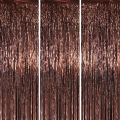 3 Pack 3.3 x 6.6 ft Brown Foil Fringe Backdrop Curtains Tinsel Streamers Party