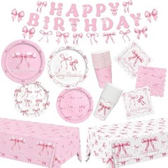 Pink Bow Birthday Decorations Set for 24 – Bachelorette Party Supplies, Plates,