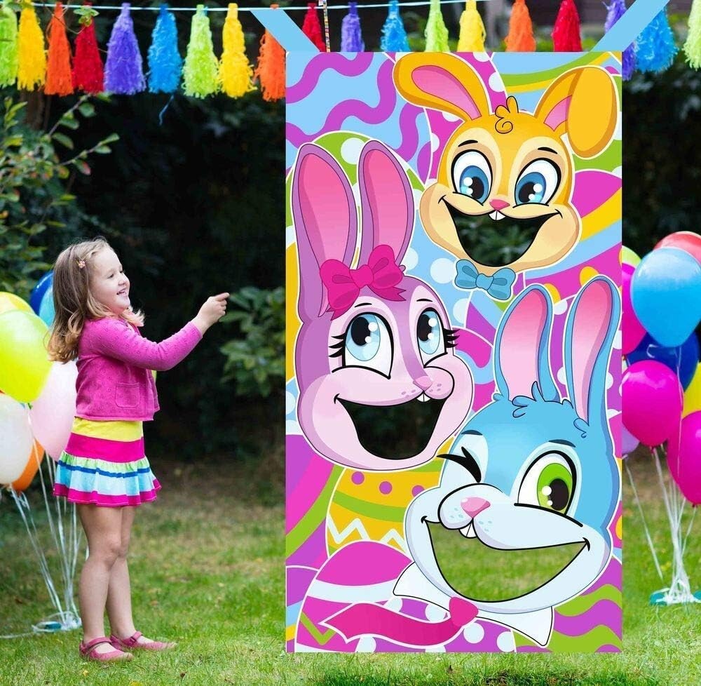 Easter-Themed Bunnies Family Toss Game with 4 Carrot Design Bean Bags