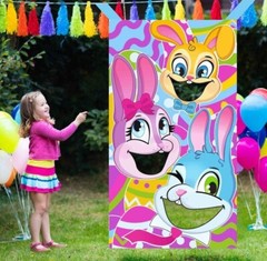 Easter-Themed Bunnies Family Toss Game with 4 Carrot Design Bean Bags