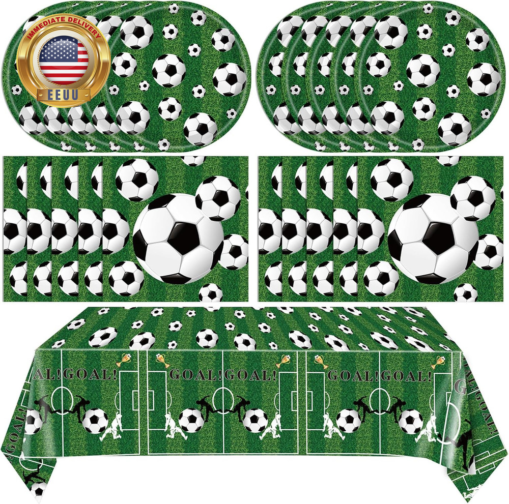 Soccer Theme Party Decorations,41Pcs Soccer Birthday Party Supplies Tableware Se