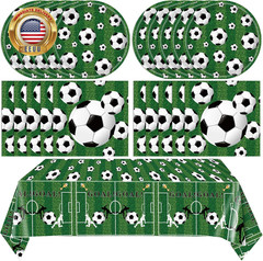 Soccer Theme Party Decorations,41Pcs Soccer Birthday Party Supplies Tableware Se