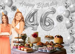 Silver & White 46th Birthday Decorations – 40″ Number Balloons &More-Boy or Girl