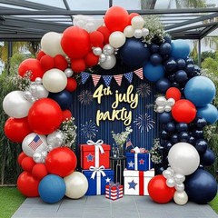 Navy Blue Red White Balloon Arch, Double Royal Blue Red White Sand Balloon Ga…