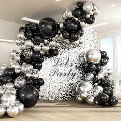 147-Piece Black and Silver Balloon Garland Kit for Celebrations and Events