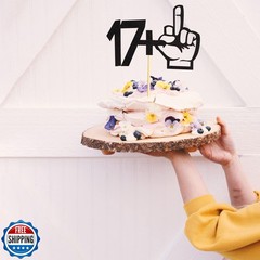 Arthsdite 17+1 Middle Finger Black Glitter Cake Topper – 18th Birthday Party