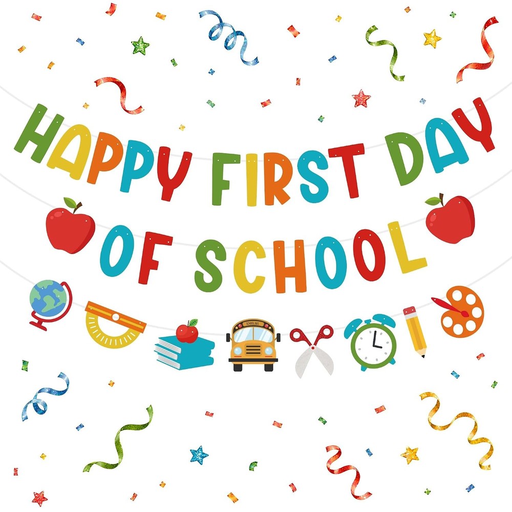 Back to School Decorations Happy First Day of School Banner Sign for Kids