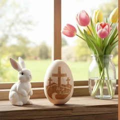 Easter He is Risen Gift, Wooden Easter Egg Religious He is Risen Egg with Cro…