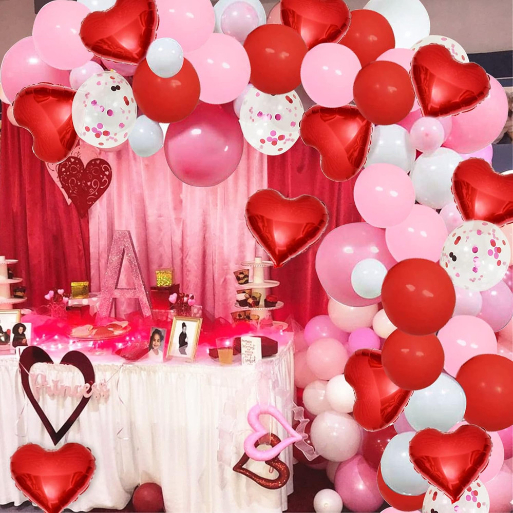 Valentine’S Day Red Balloons Arch Garland Kit 110 Pack 5″ 10″ 12″ Red Pink White