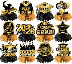 12 PCS Black Gold Class Of 2026 Graduation Centerpieces Table Decorations