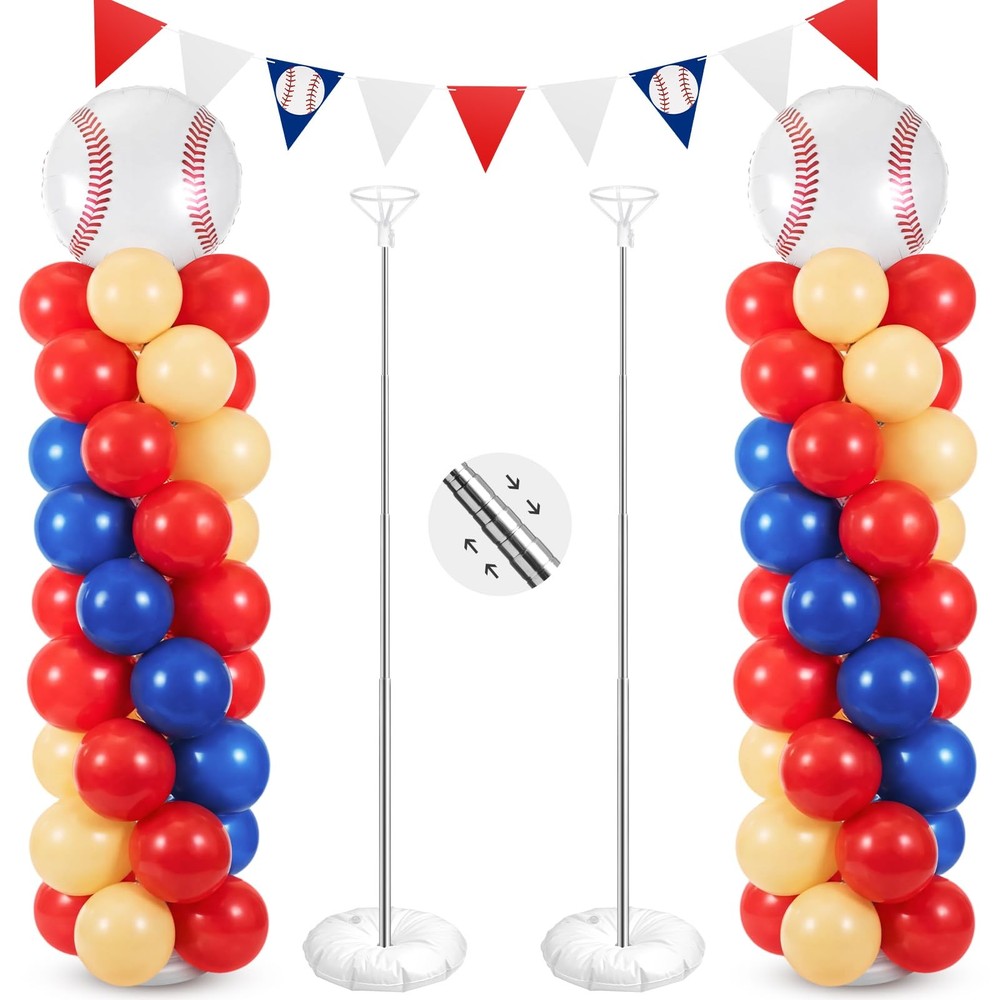 2 Sets Baseball Party Balloon Column Stand Kit with 2 Nude Foil Balloons 90 L…