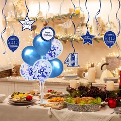 Happy 41st Birthday Party Decorations Set Blue Swirls Streamers Stand Kit