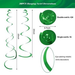 30 PCS Party Swirl Decorations Green Shinny Foil Hanging Swirl Decorations wi…