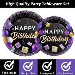 Luxurious Purple and Black Birthday Party Supplies Set for 24 Guests