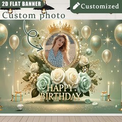 1x 2D Personalized Birthday Banner Name Age Floral Decoration Birthday Tapestry❀