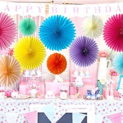 20 PCS Multicolor Rainbow Paper Fans Decorations Party Honeycomb Hanging