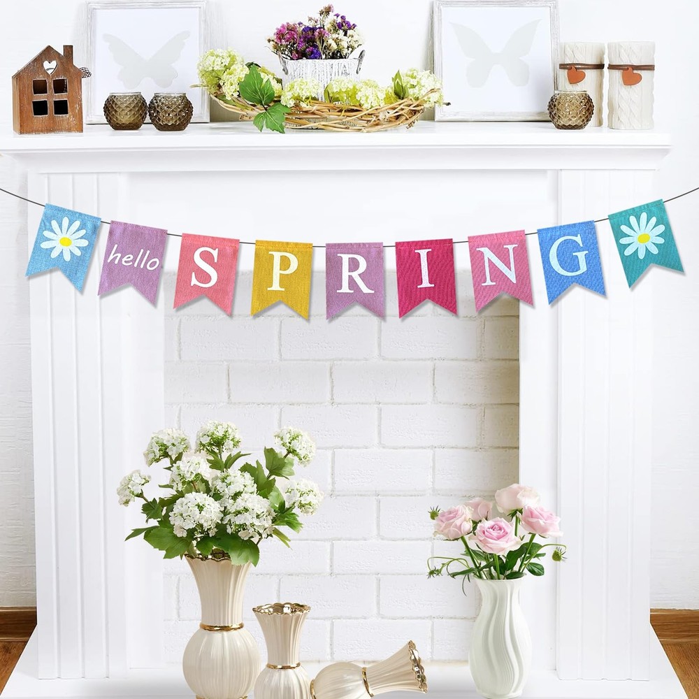 DONCIDAY Hello Spring Banner,Pre-assembled 6 inches x 8 inches, Banner