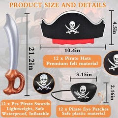 36 Pcs Pirate Hat Set Pirate Party Favors 12 Pcs Pirate Hats 12 Pcs Inflatabl…